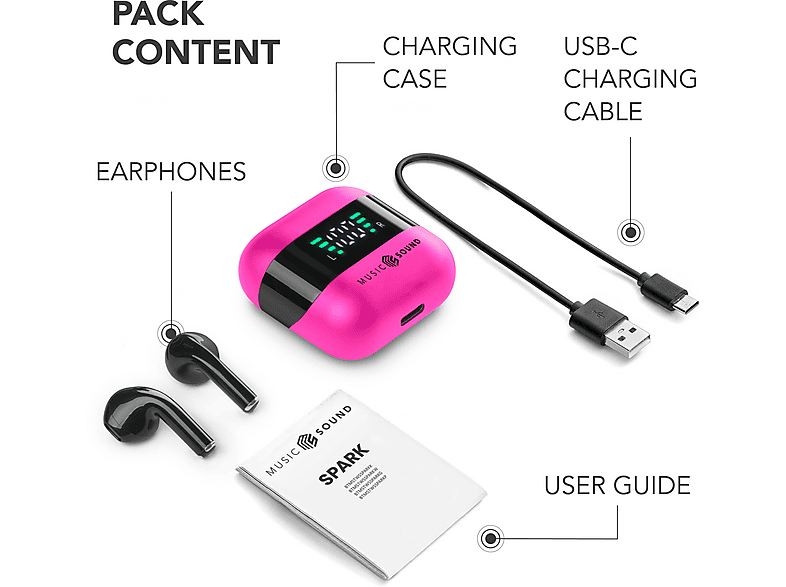 Music Sound Spark True Wireless Kopfhörer, Pink — Foto 4 von 5