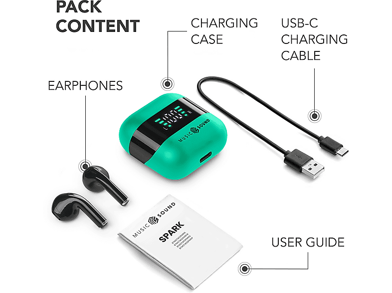 Music Sound Spark True Wireless Kopfhörer, Grün — Foto 4 von 5