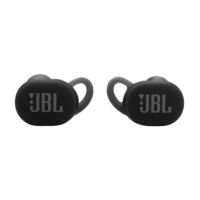 Dos auriculares JBL negros con ganchos.