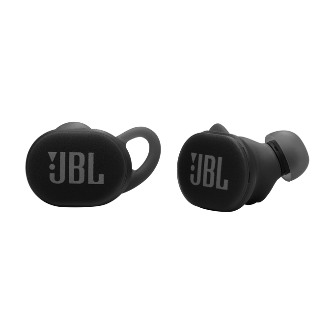Par de auriculares JBL negros, con el logo JBL en los lados.
