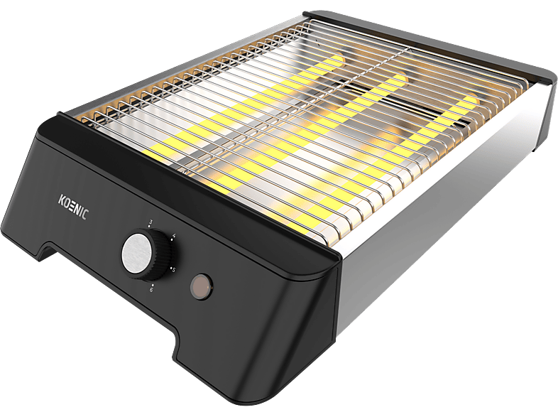 Tostadora - KOENIC KTO 1025, 1000 W, Plano, 3 Tubos, 6 Niveles de tostado, Acero inoxidable