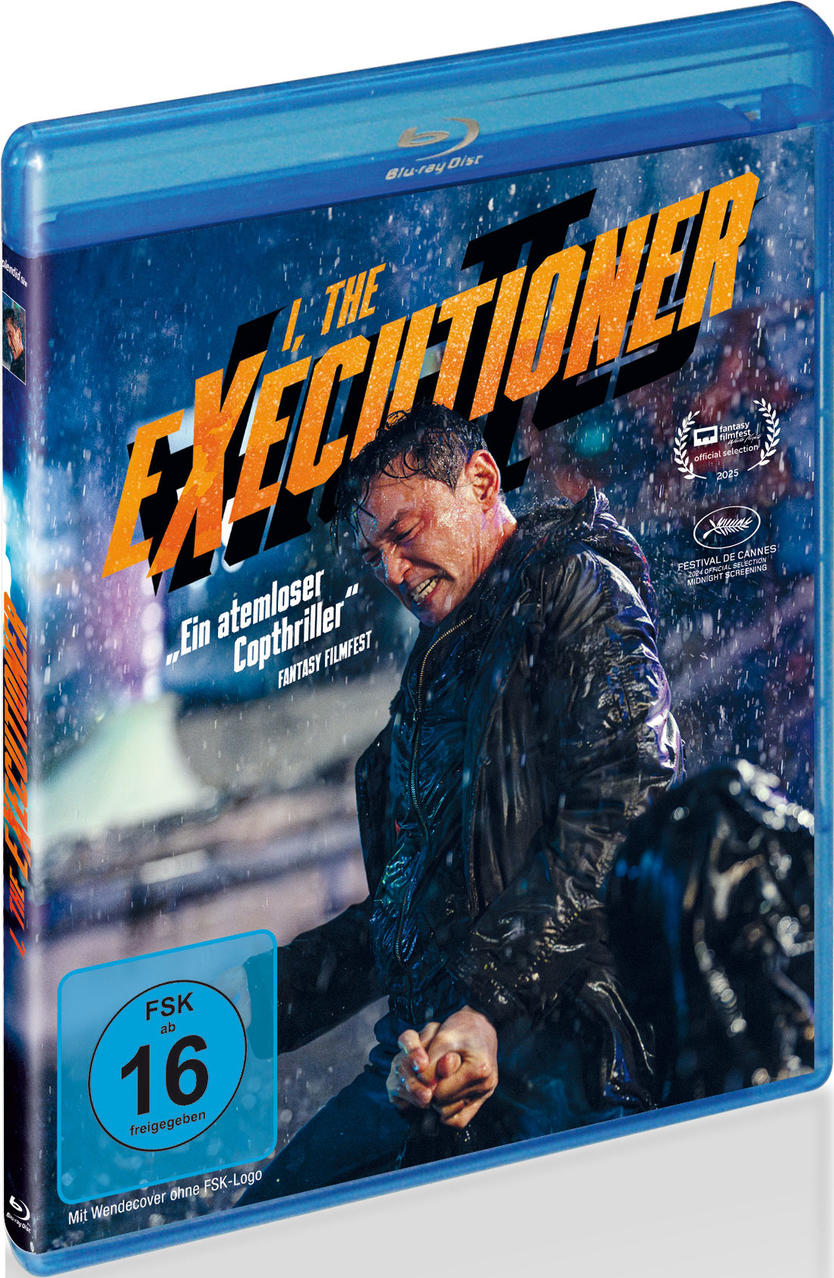 Blu-ray-Filmhülle von 'I, The Executioner' mit einem Mann im Regen.