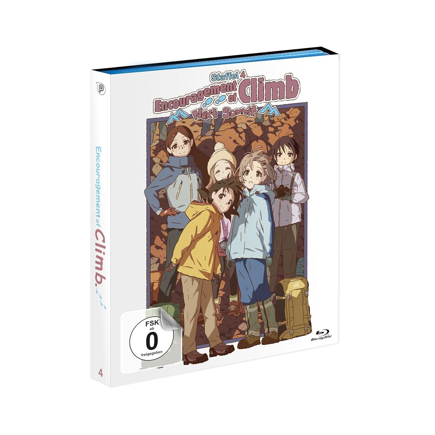 DVD-Cover mit Anime-Charakteren auf einem Berg, Text: 'Encouragement of Climb'.