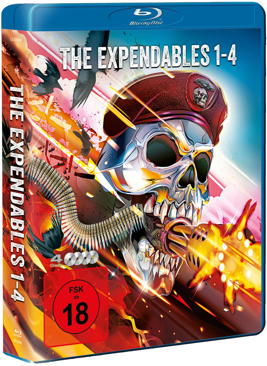 The Expendables 1-4 Blu-ray Disc Hülle mit actiongeladenem Cover-Artwork.