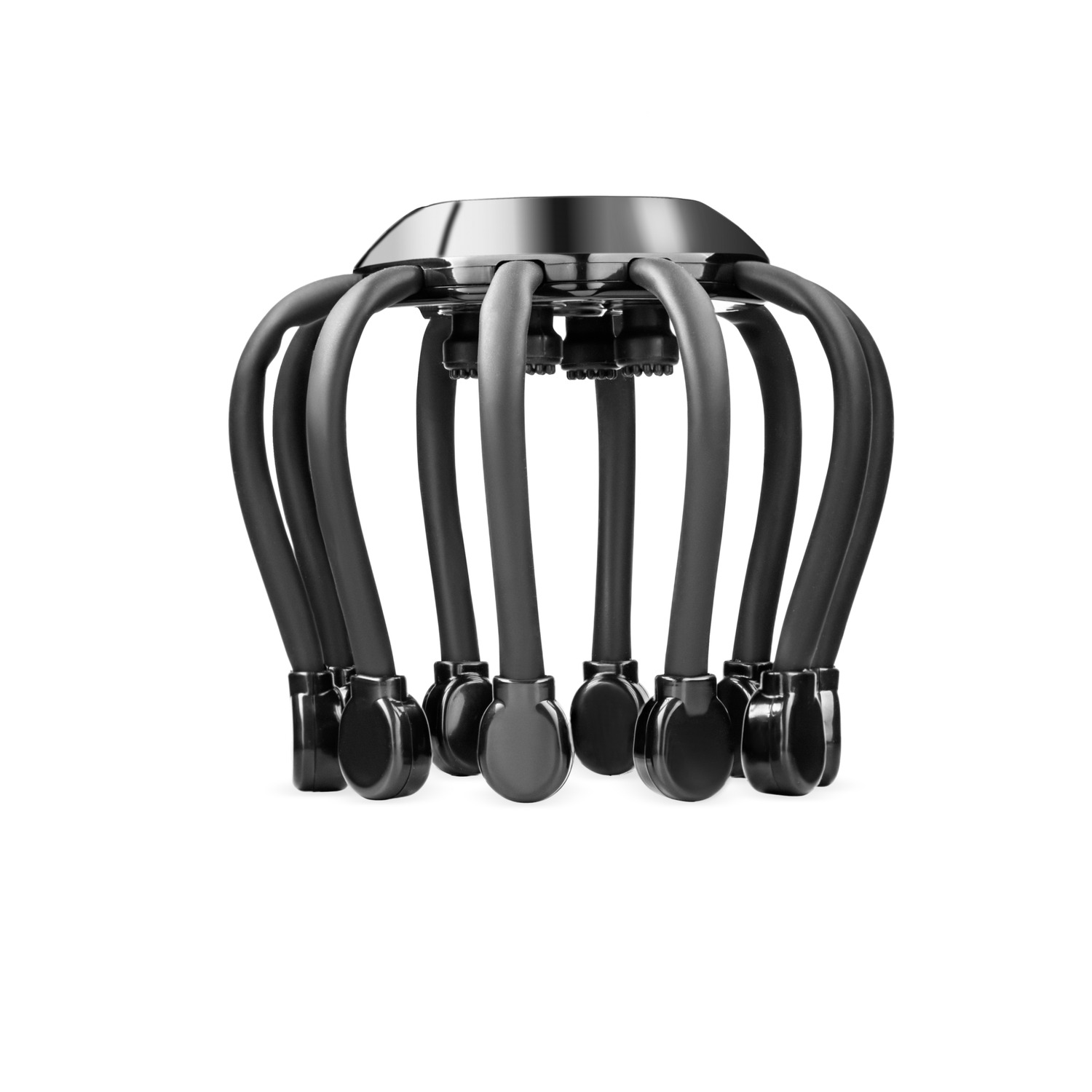 Black head massager with multiple flexible arms.
