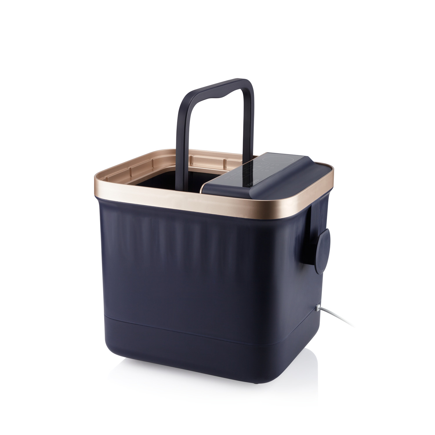 Marineblauwe en gouden spa-achtige container.