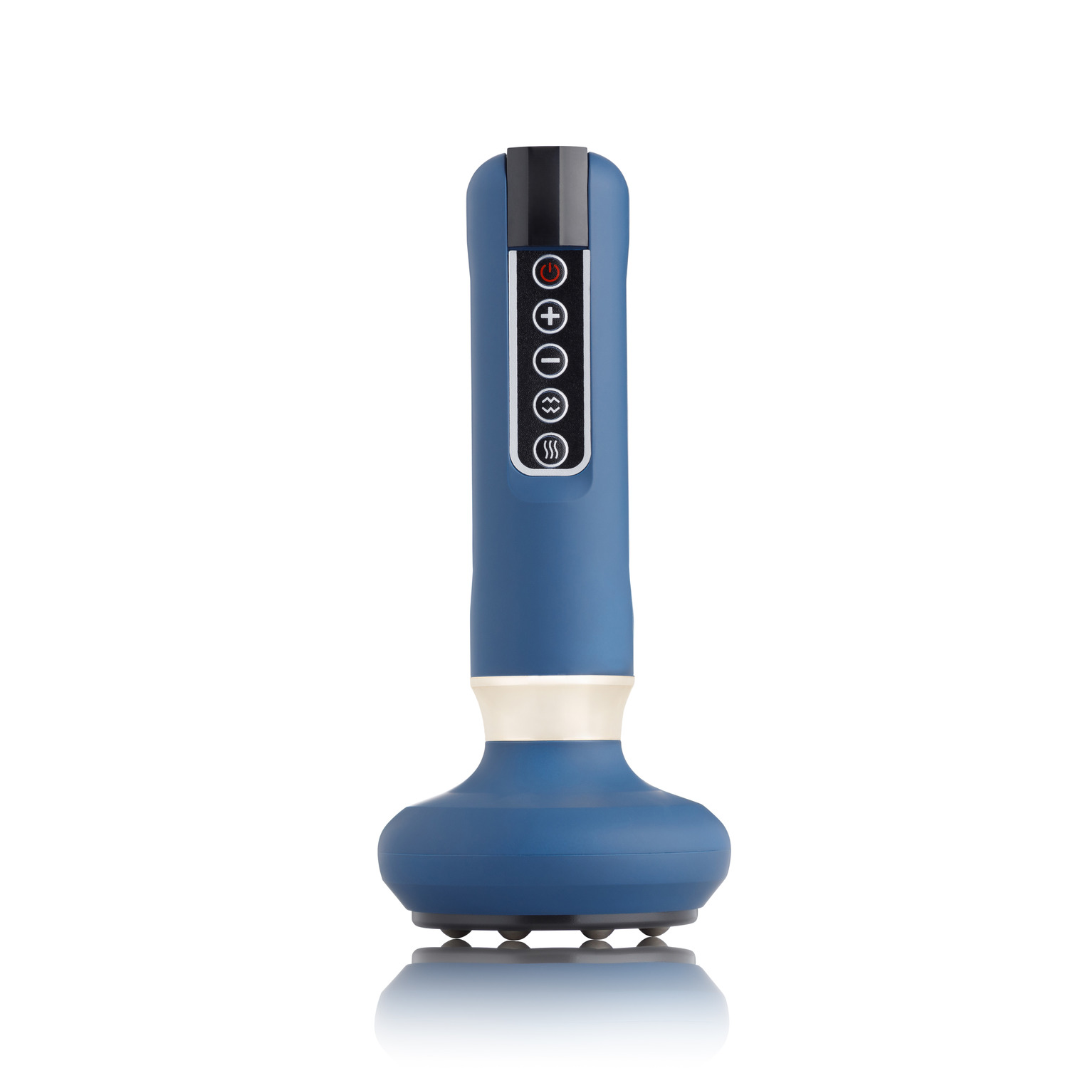 Blue massage tool with buttons, on a white background.