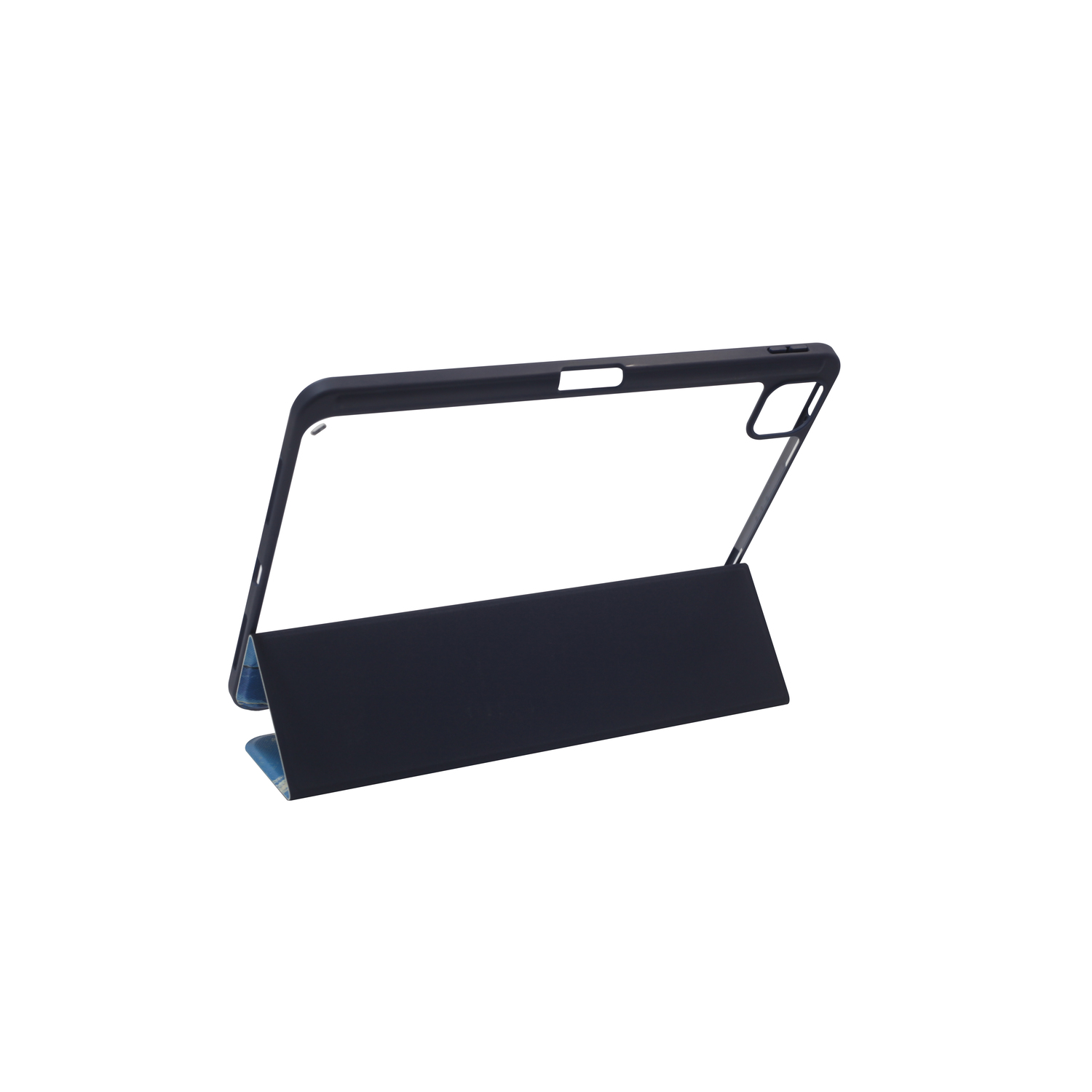 Blue tablet case with a clear front cover.