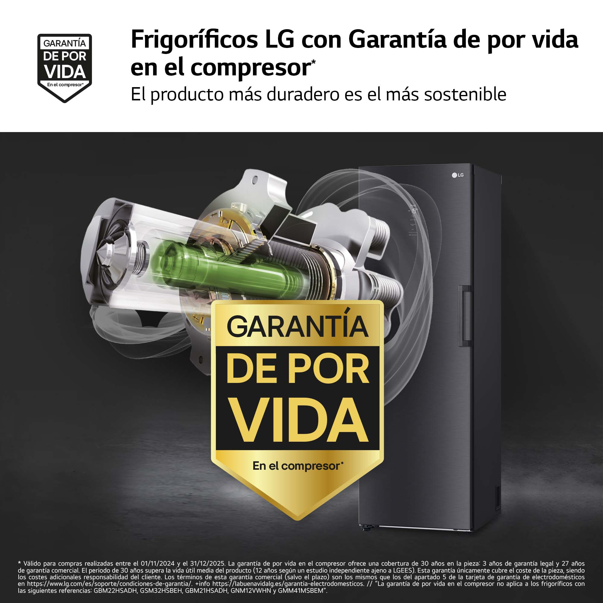Frigorífico LG con garantía de por vida en el compresor, con vista abierta.