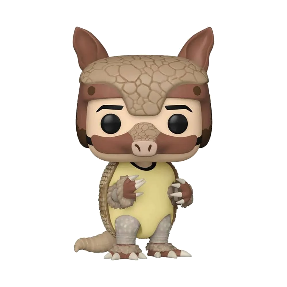 Un Funko Pop de un armadillo con casco y camisa amarilla.