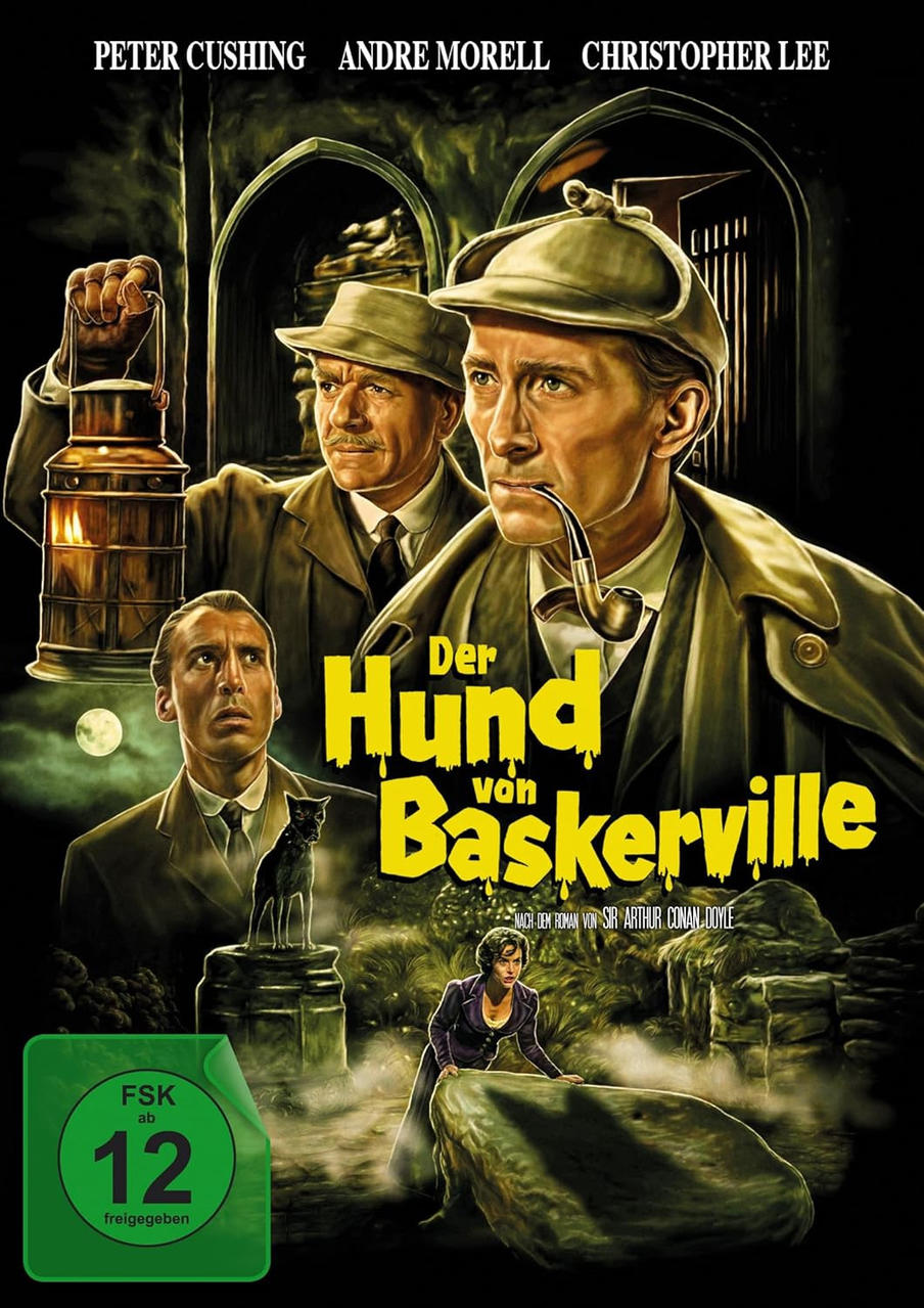 Filmposter für 'Der Hund von Baskerville' mit Schauspielern und Titeltext, mit grünem FSK-Rating.