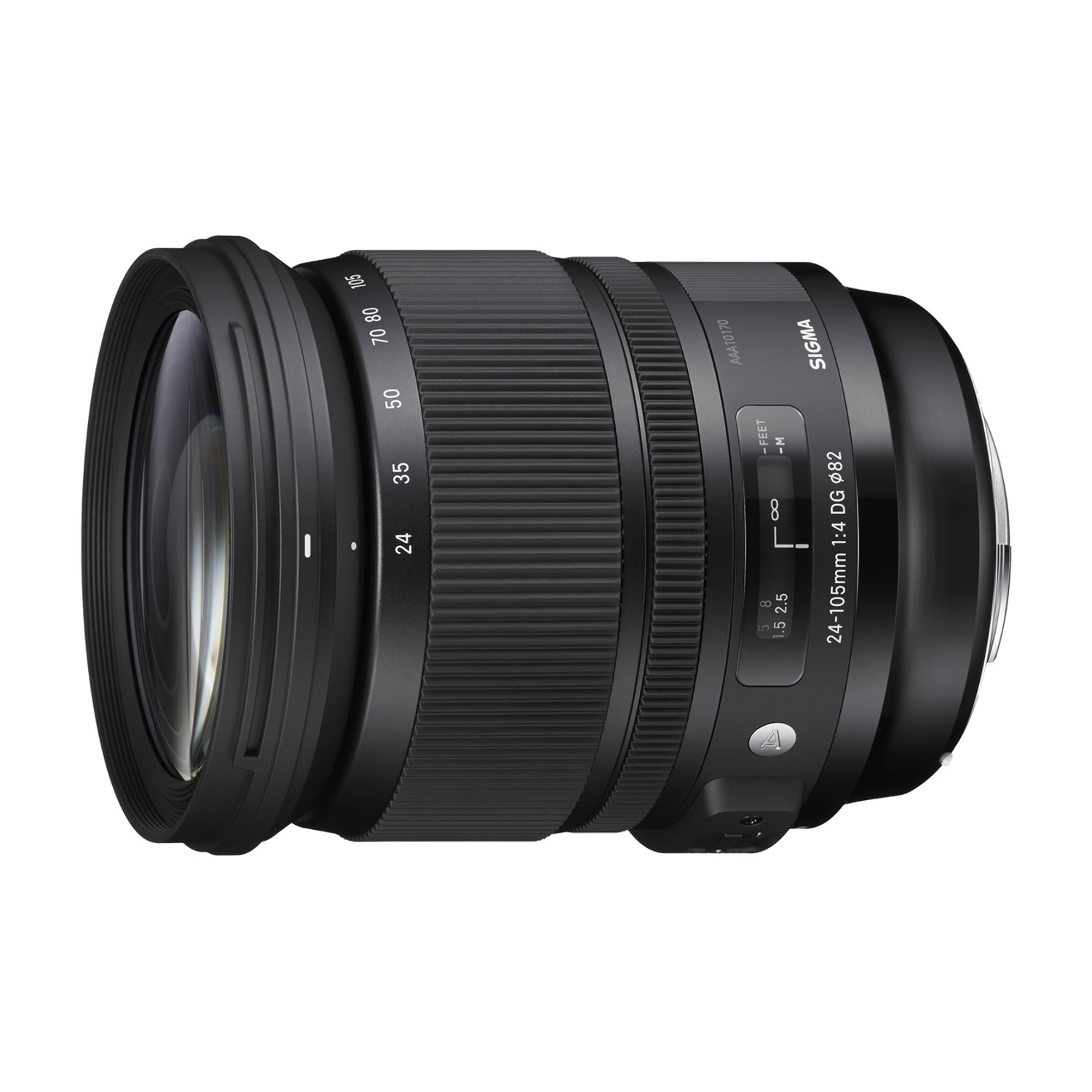Obiettivo della fotocamera nero con ghiere di zoom e messa a fuoco.