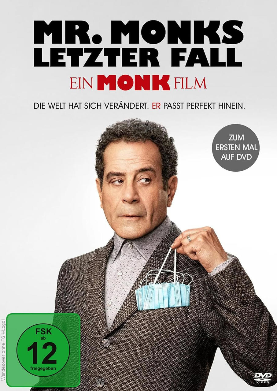 DVD-Cover, 'Mr. Monks letzter Fall', ein Mann, der Masken in der Tasche hält.