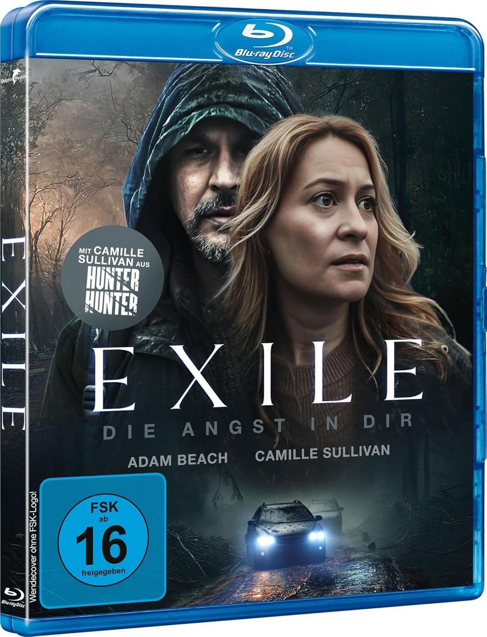 Bluray-Disc-Cover für den Film Exile. Zwei Personen schauen nach vorne.