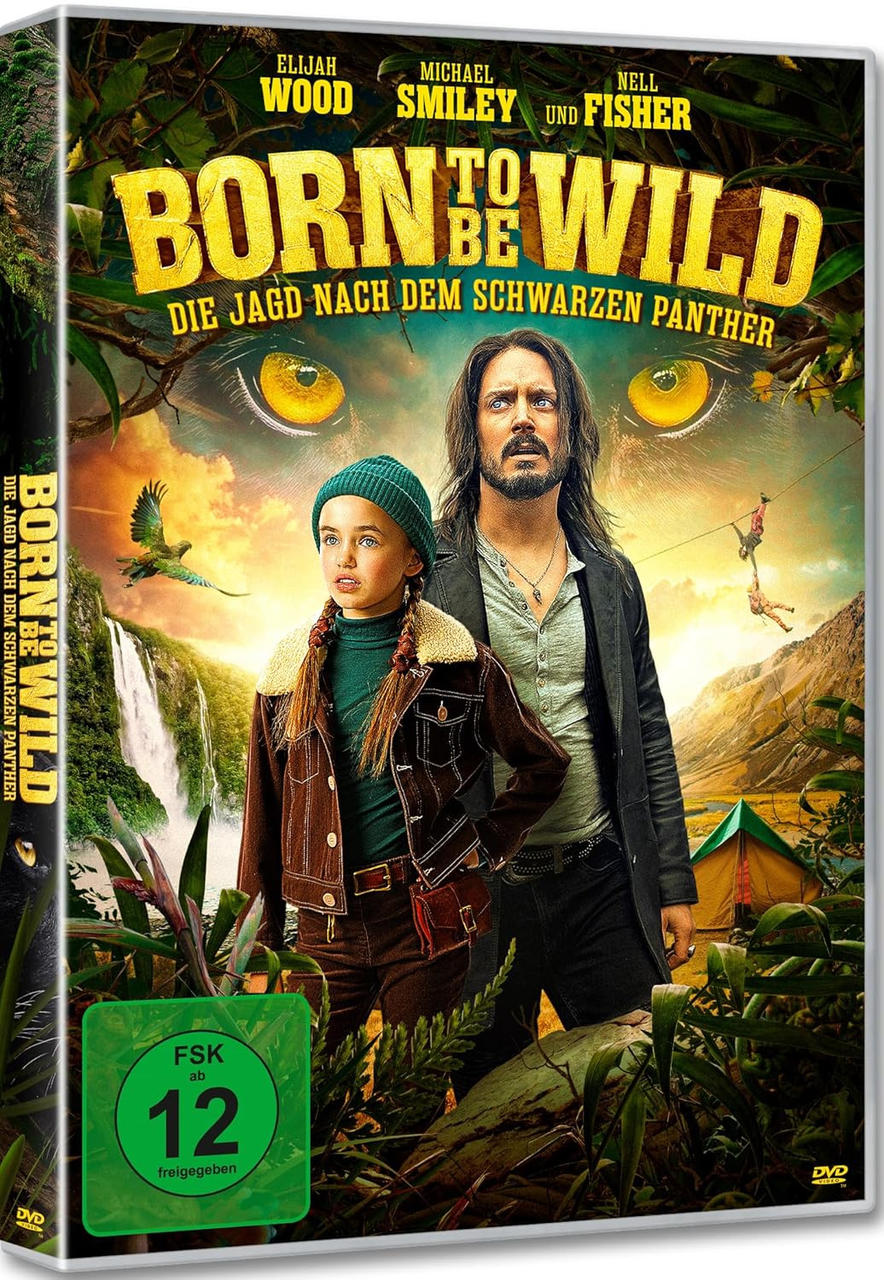DVD-Cover für 'Born to be Wild', ein Mädchen und ein Mann vor einer Dschungelszene.