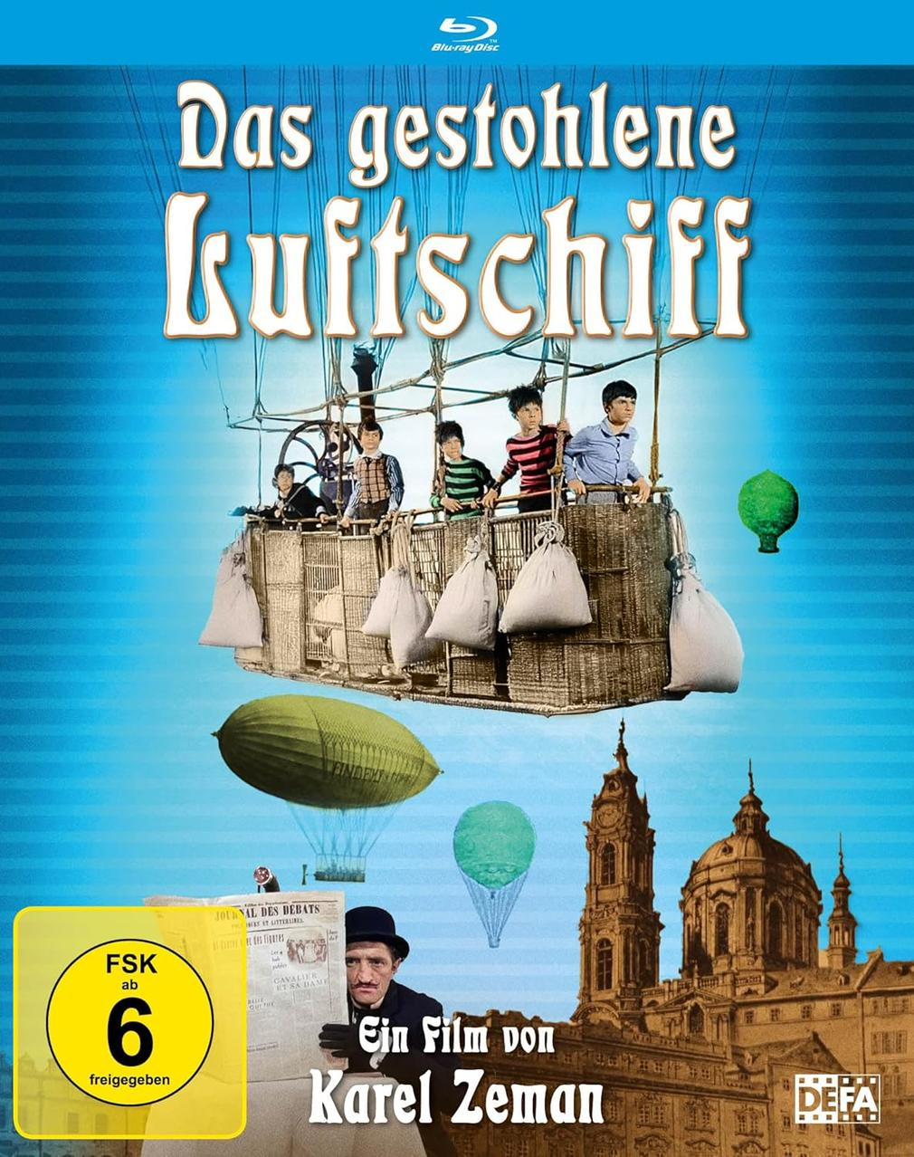 Filmplakat für "Das gestohlene Luftschiff" mit Heißluftballon und Figuren.