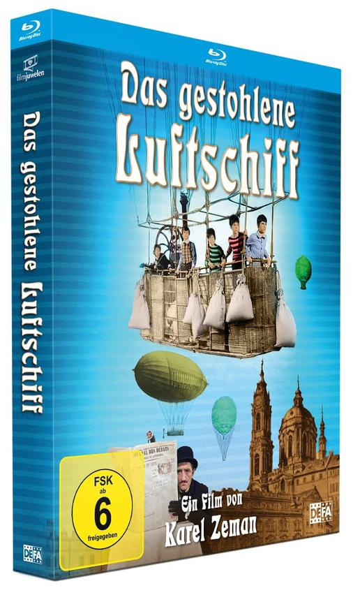 Eine DVD-Hülle mit einem Cartoon-Bild eines Heißluftballons und Figuren. Der Hintergrund ist blau.