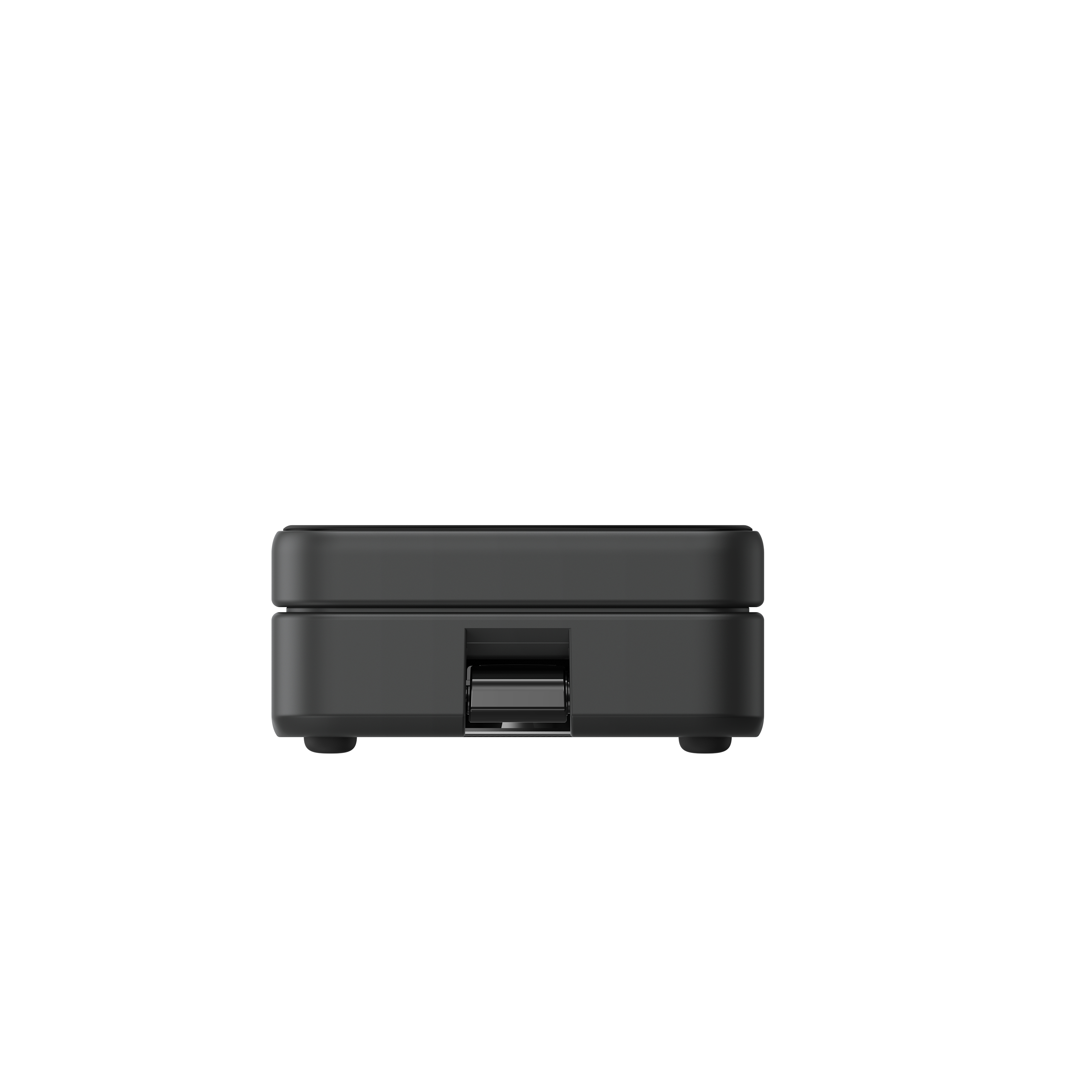 Ein schwarzes Gerät mit USB-Anschluss und flacher Oberfläche.