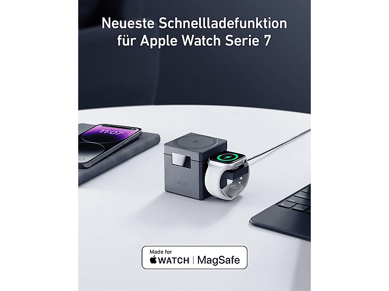 Anker 3-in-1 Cube mit MagSafe, Grau; Magnetisches kabelloses Ladegerät — Foto 4 von 5