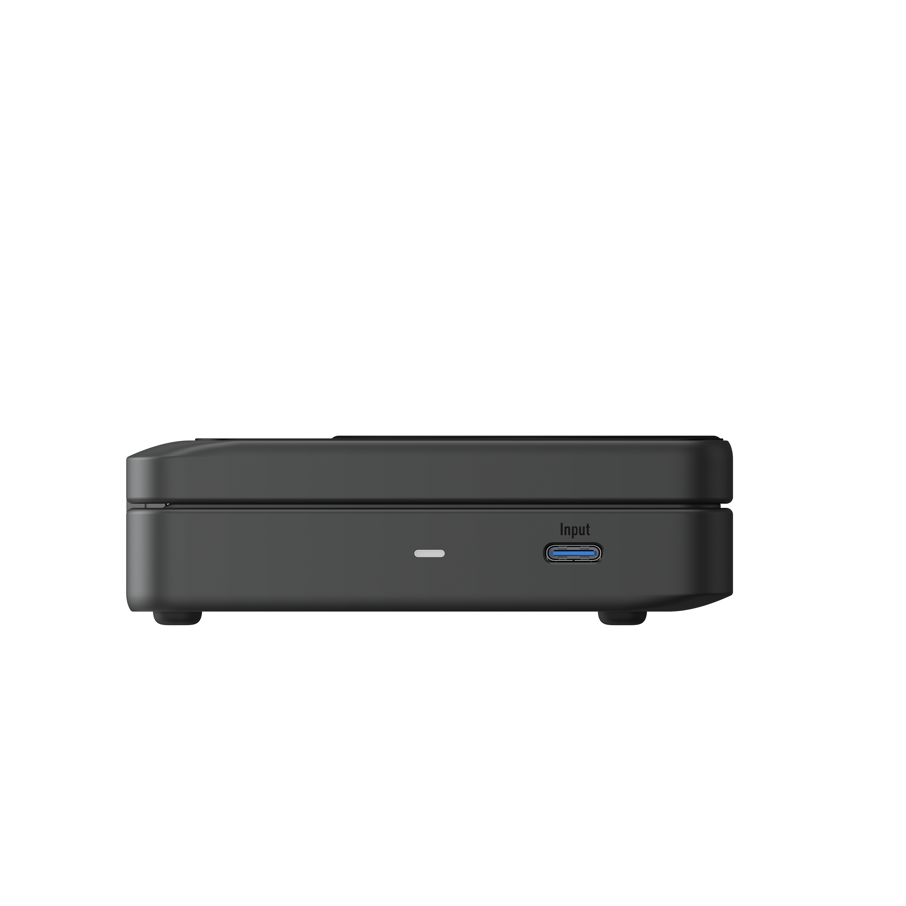 Eine schwarze Ladestation mit einem USB-Eingang. Die Station ist schwarz.