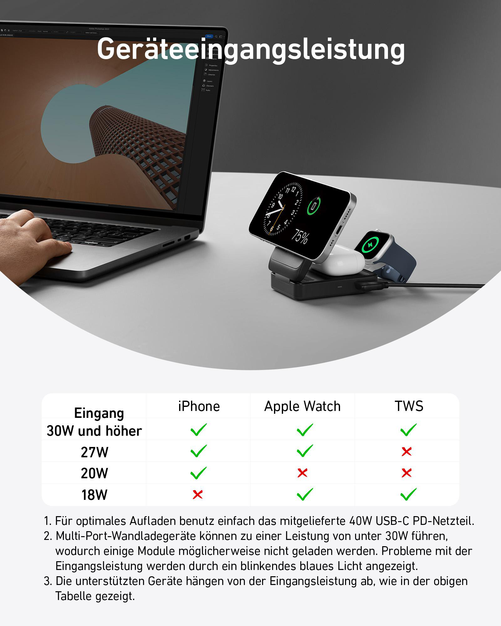 Weißer LG-Monitor, Rückansicht, mit Ständer und Anschlüssen.