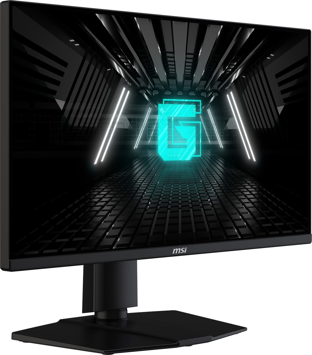 Karanlık fütüristik tasarımlı siyah bilgisayar monitörü.