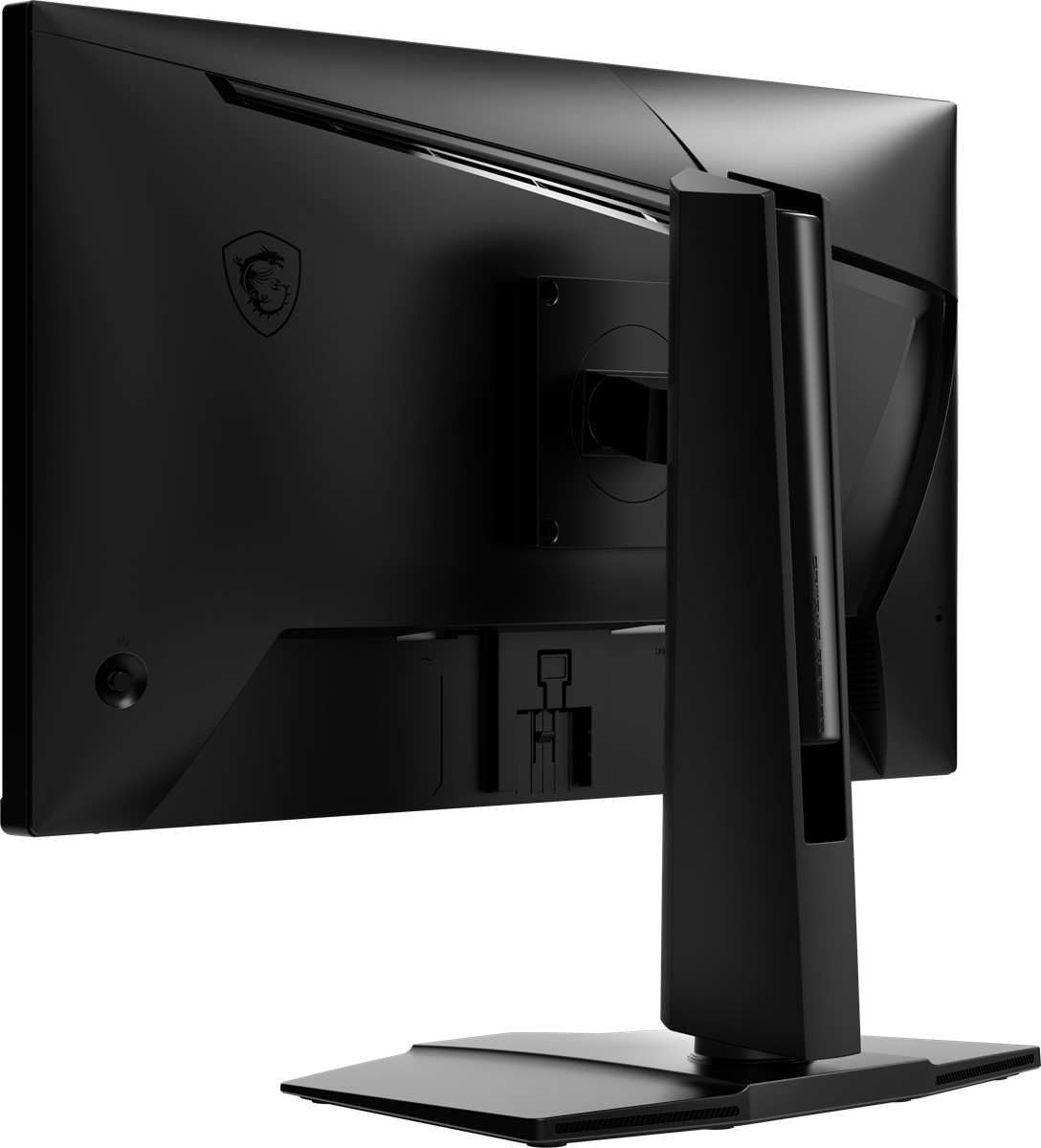 Yan açıdan görülen siyah bir MSI monitör.