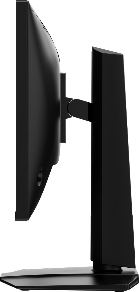 Yan açıdan görülen siyah bir MSI monitör.