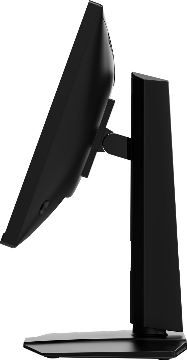 Yan açıdan görülen siyah bir MSI monitör.