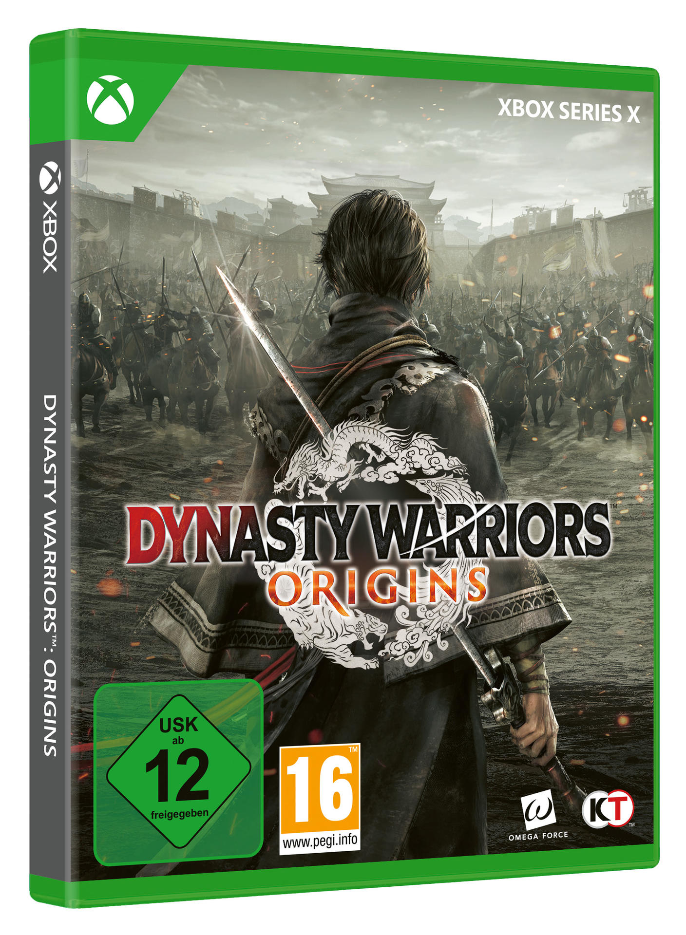 Xbox Series X Spielhülle für Dynasty Warriors Origins, zeigt einen Krieger vor einer Armee.