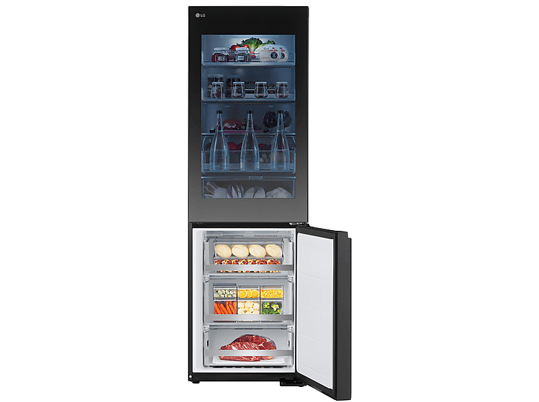 LG GBG5160CEV InstaView® Kühlgefrierkombination (C, 349 l, 1860 mm hoch, Essence Black Steel )