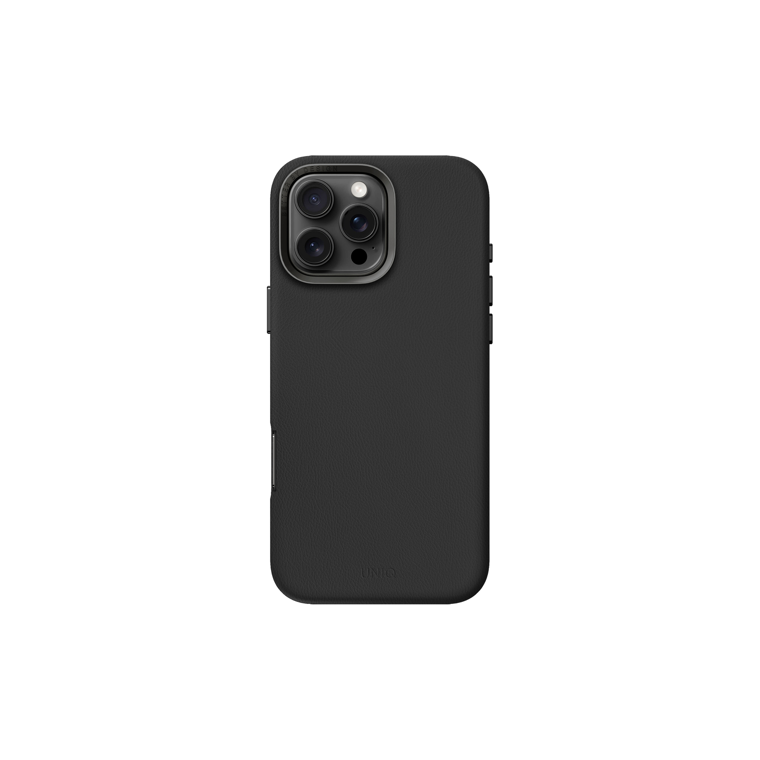 Zwarte telefoonhoes met een camera-uitsparing en de merknaam.
