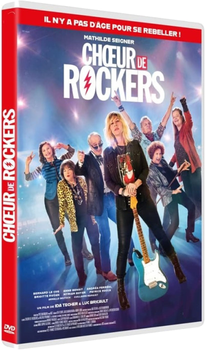 DVD-hoes: Film met mensen erop. Titel: CHOEUR DE ROCKERS. Een dame met een gitaar is zichtbaar.