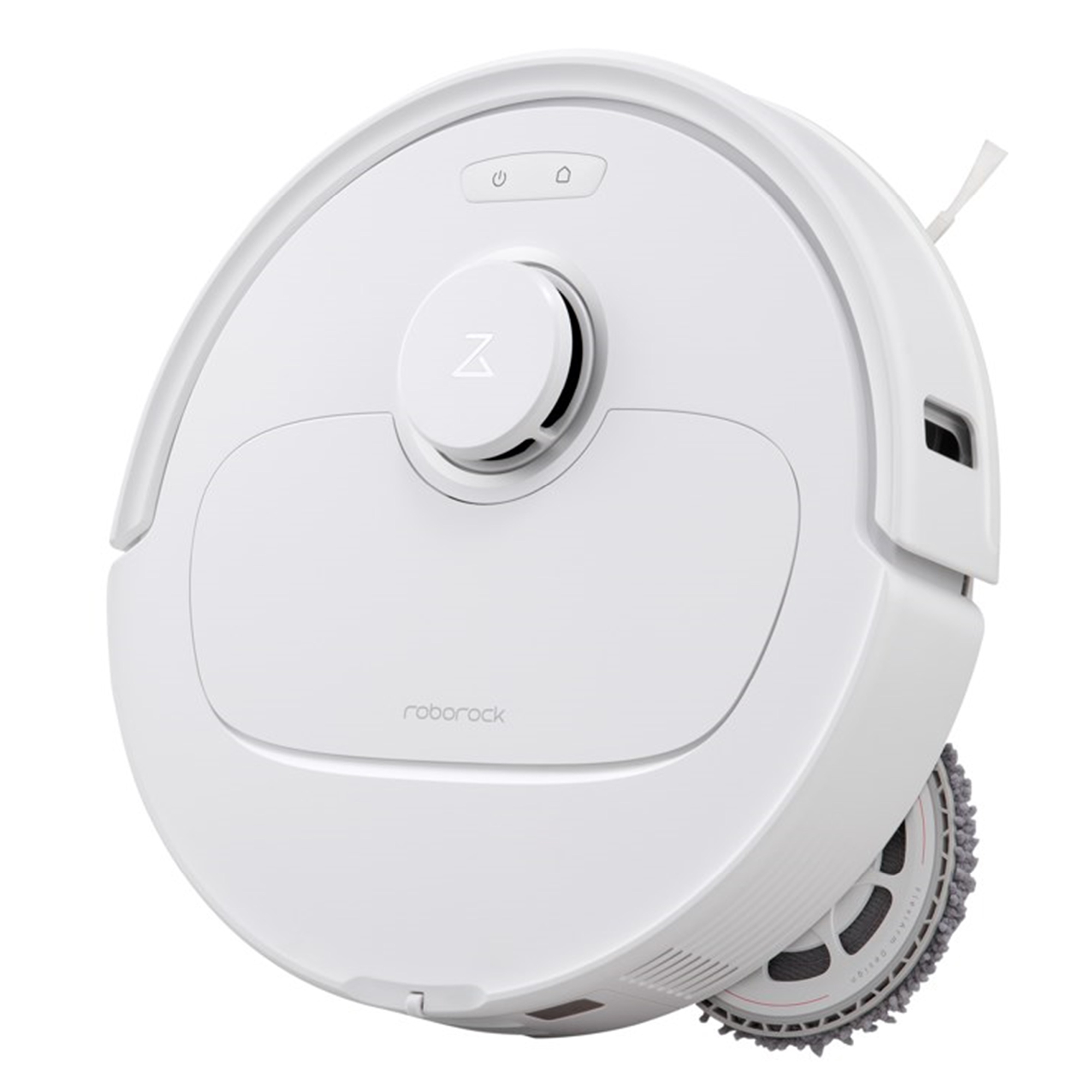 Weißer Roborock Staubsauger, Draufsicht, mit dem Reinigungspad.