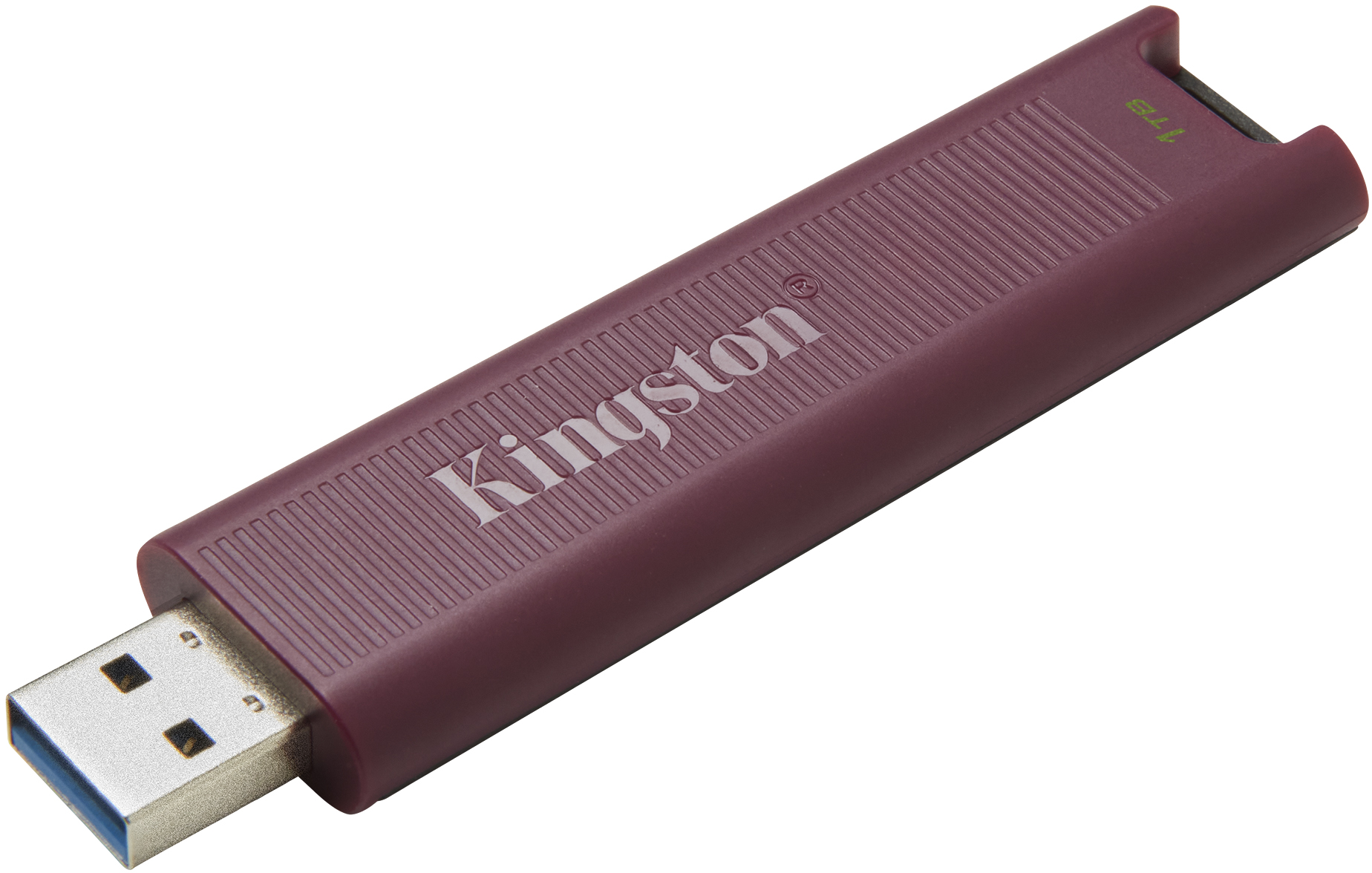 Egy lila USB-meghajtó Kingston márkajelzéssel.