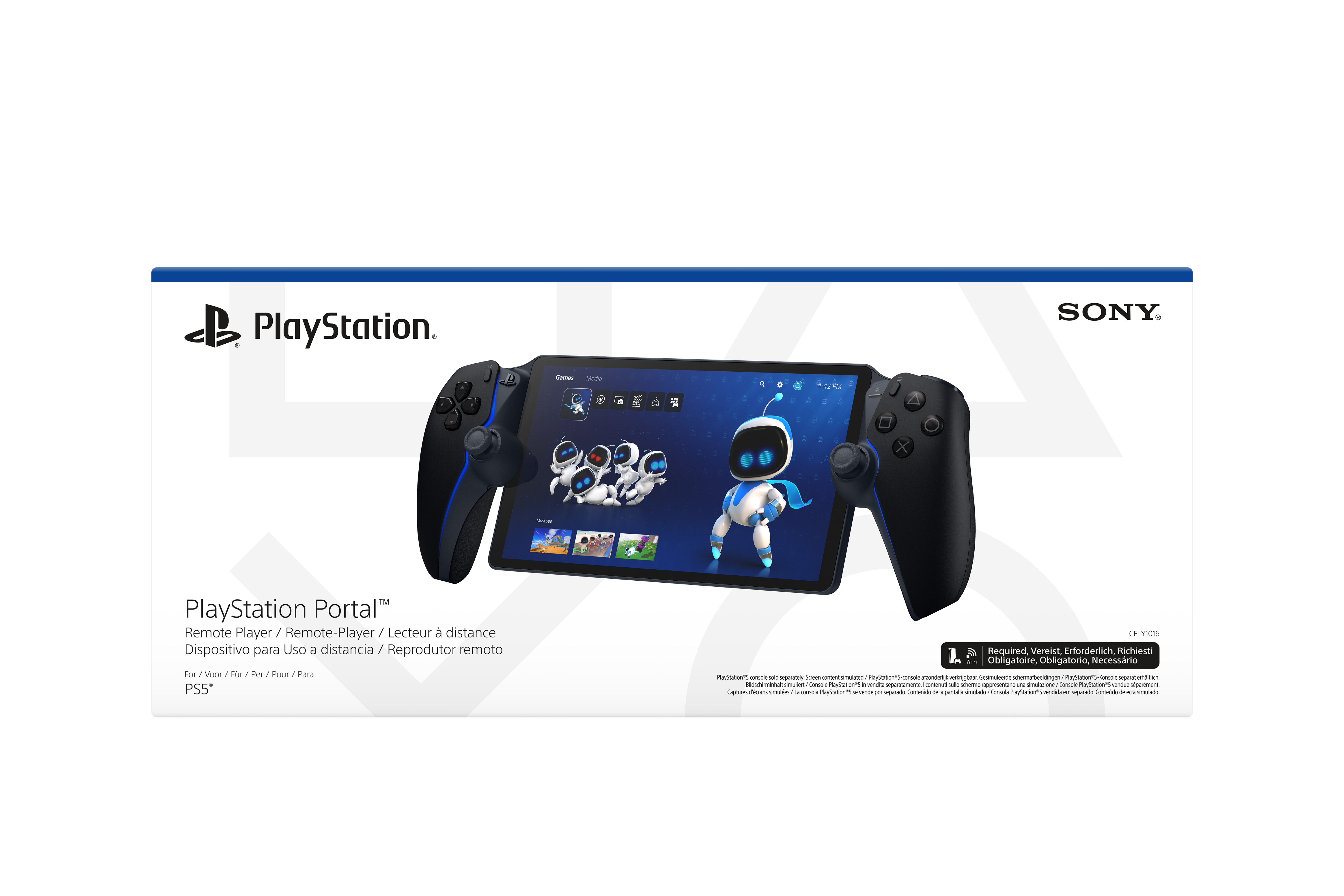 PlayStation Portal Verpackung mit Gerätebild und PlayStation- und Sony-Logos.