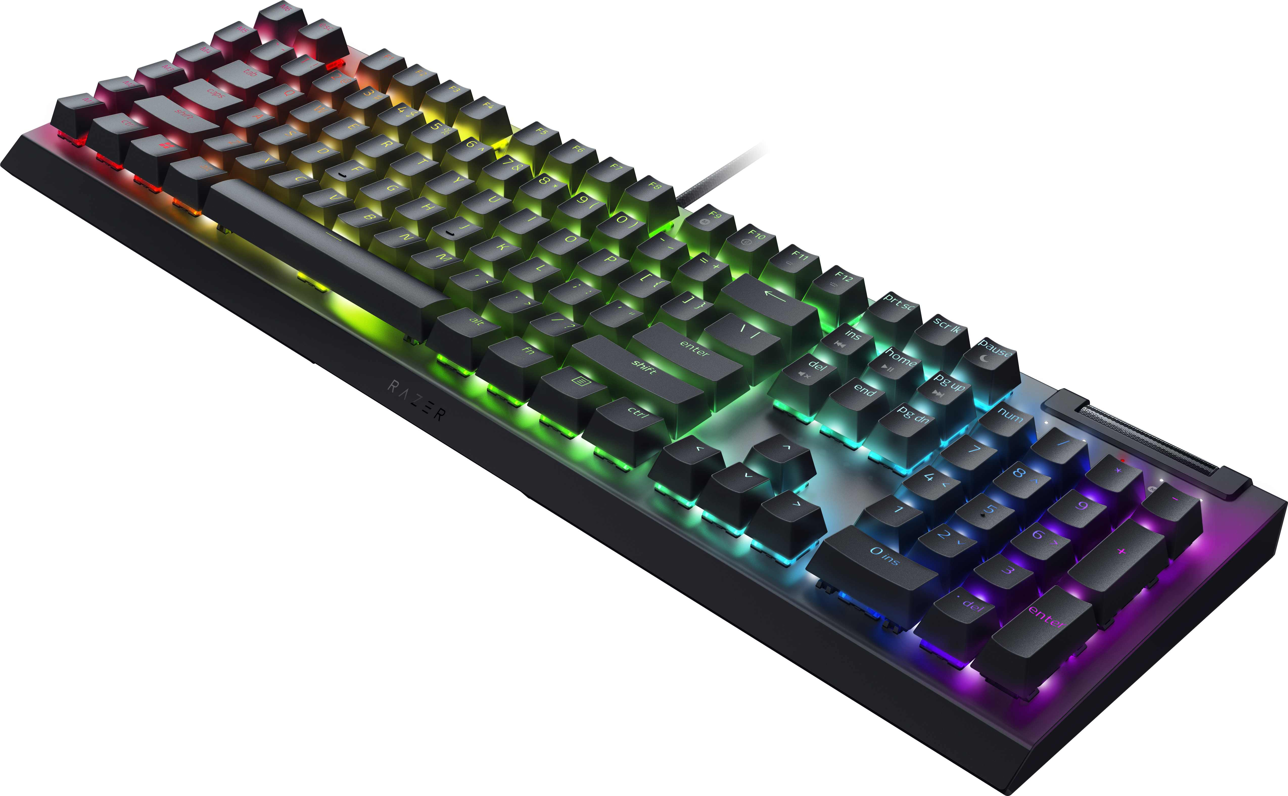 Tastiera nera con tasti arcobaleno.