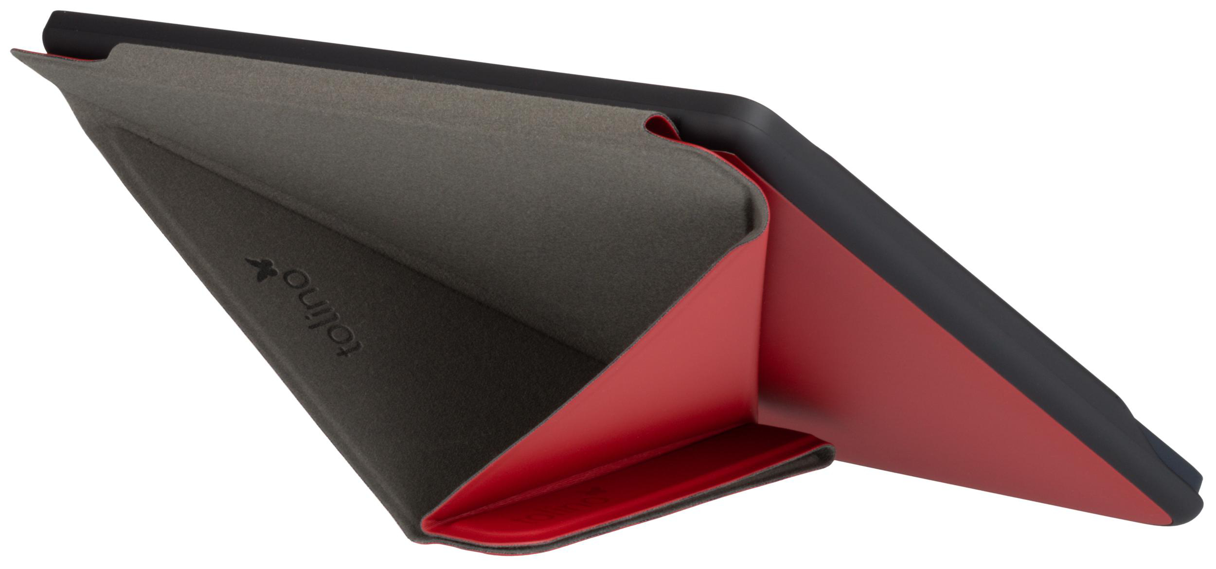 E-Reader-Hülle geöffnet mit roter Innenseite.