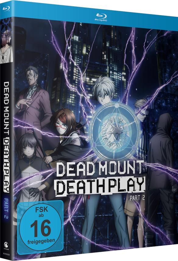 Dead Mount Death Play Teil 2 Blu-ray-Hülle mit Anime-Charakteren.
