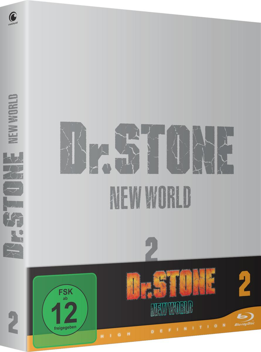 Blu-ray-Box-Set mit dem Titel 'Dr. Stone: New World 2', mit FSK 12-Einstufung.