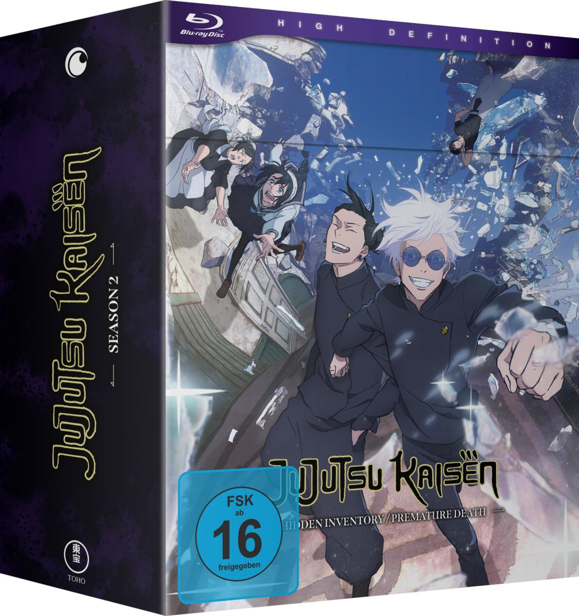 Jujutsu Kaisen Staffel 2 Blu-ray-Hülle mit Anime-Charakteren.
