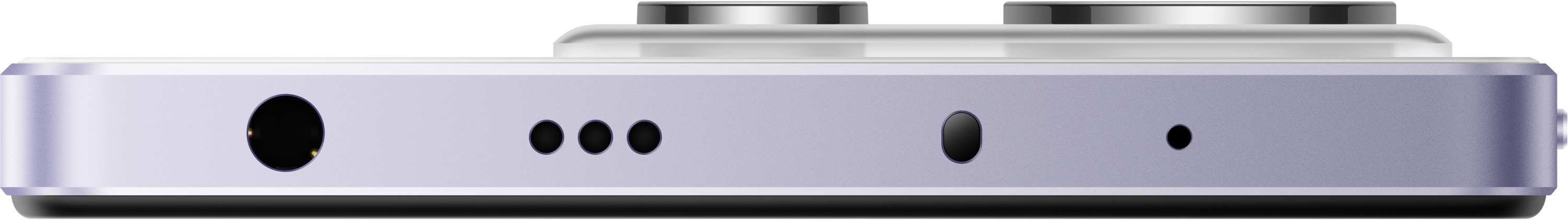 Fioletowy dół telefonu z portami i trzema kropkami.