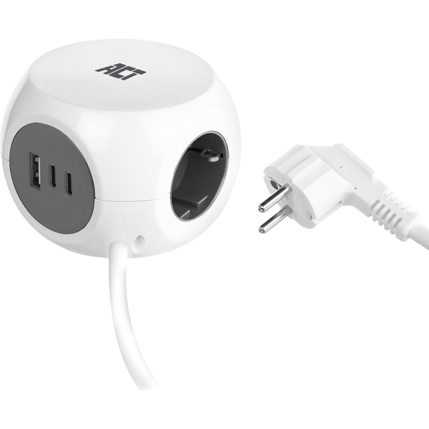 ACT AC2420 Stekkerdoos Kubus | 3 Sockets type F | 30W Power Delivery | 2x USB-C | 1x USB-A | Kabellengte 1,5 meter