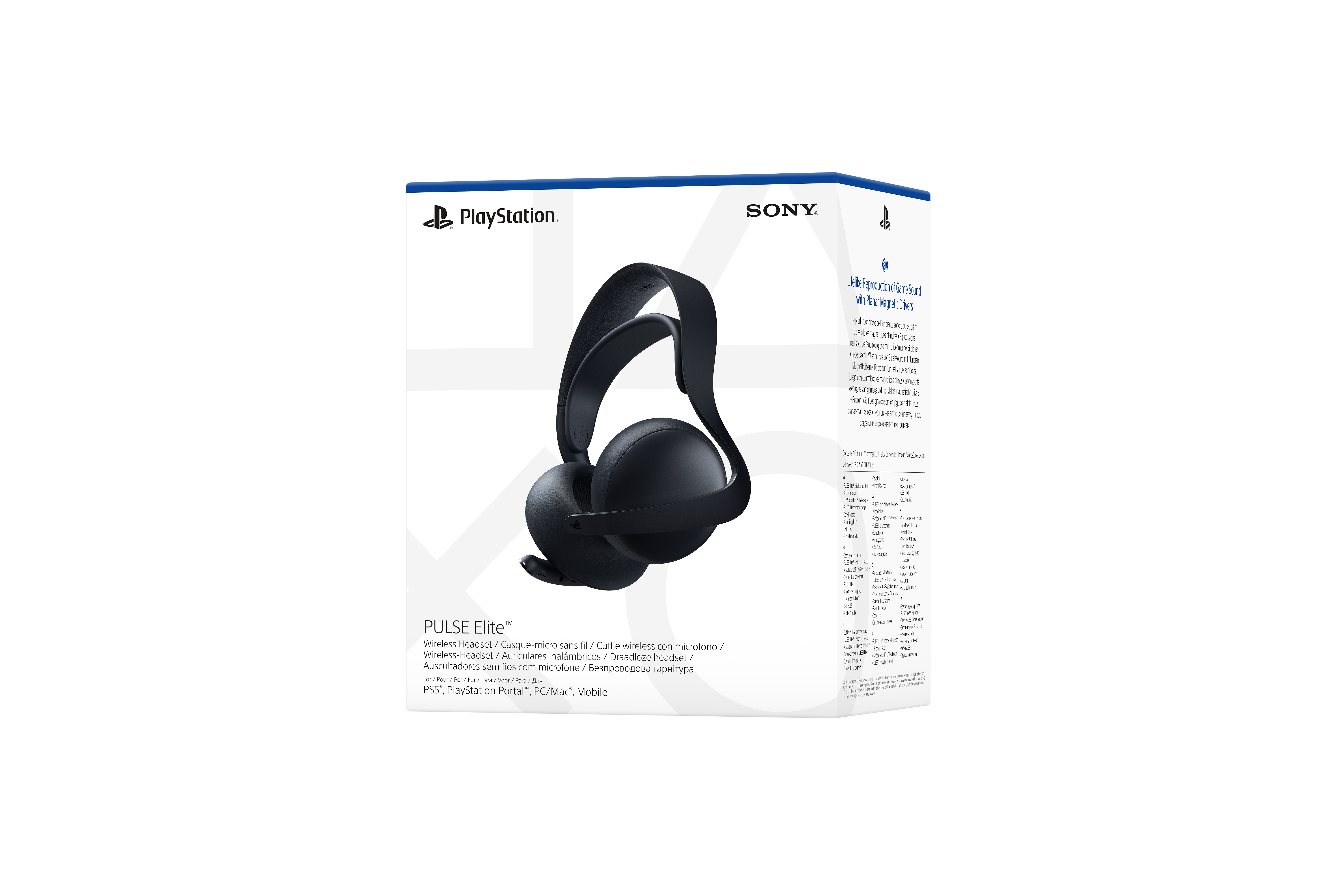 Eine Headset-Box mit Headset-Grafik auf der Vorderseite, schwarzer Hintergrund.