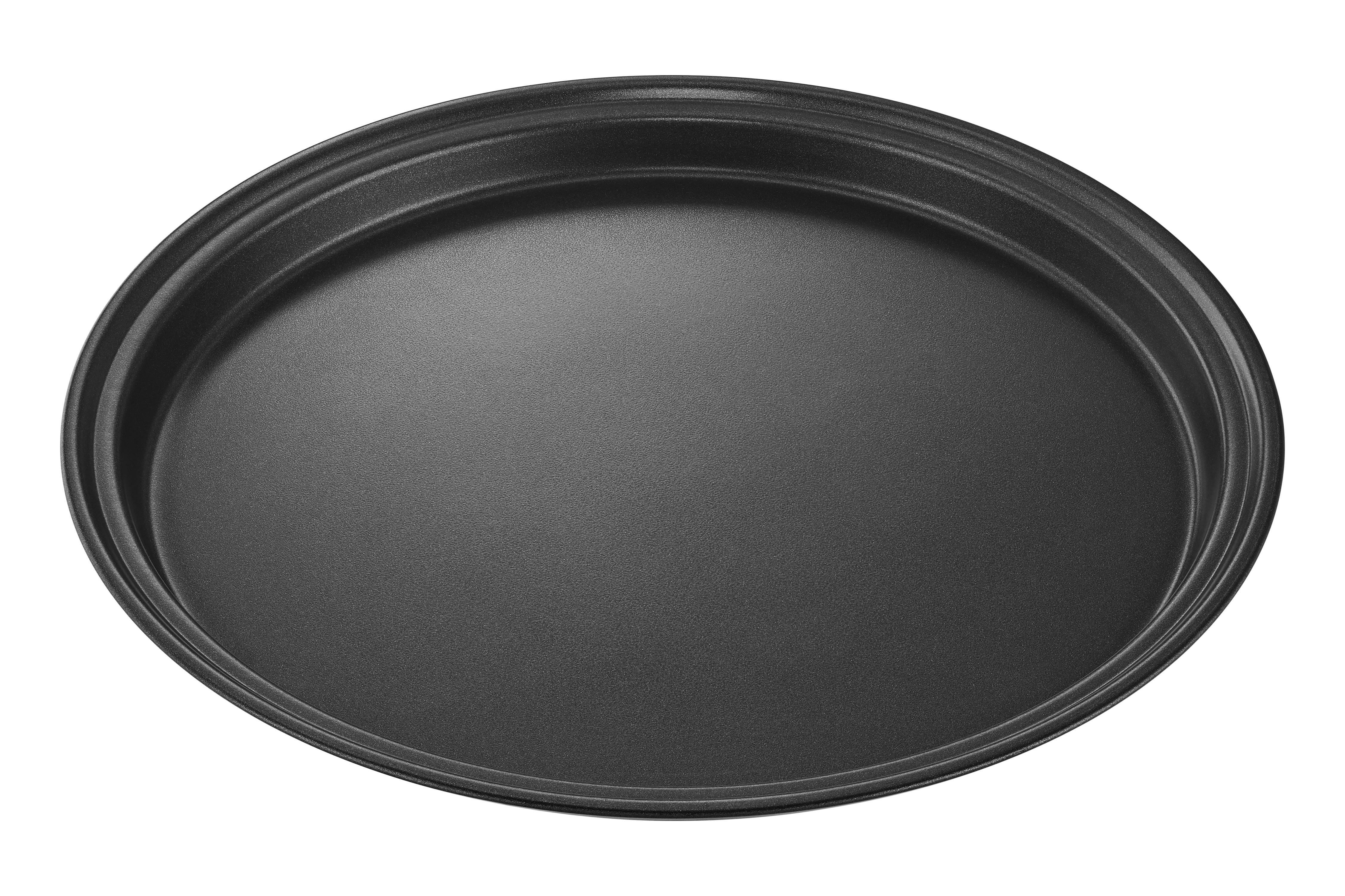 Schwarzes, ovales Backblech auf weißem Hintergrund.