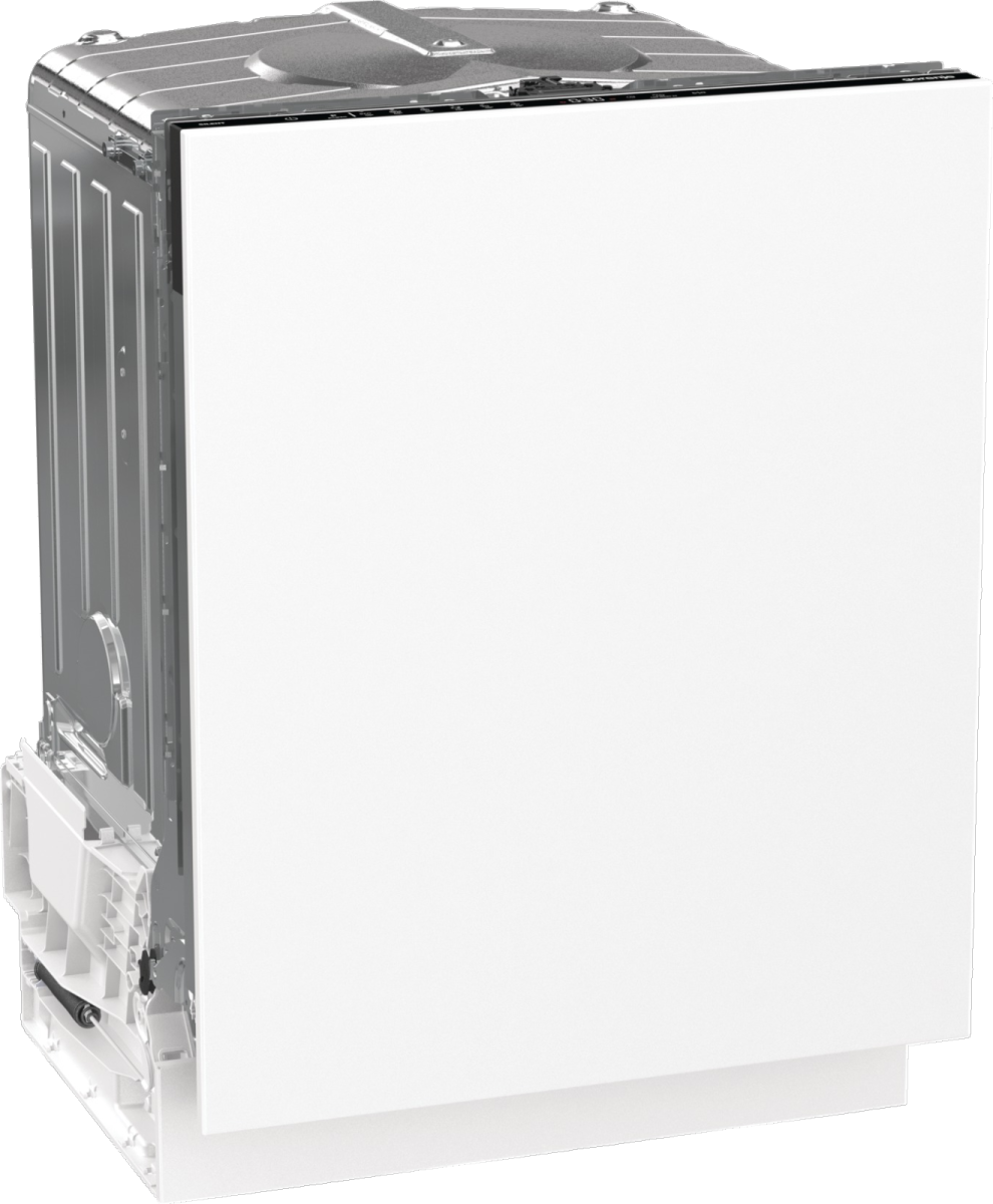 Fehér beépített mosogatógép fehér ajtóval.