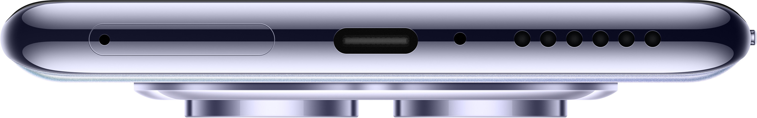 Zbliżenie dolnej części fioletowego telefonu.