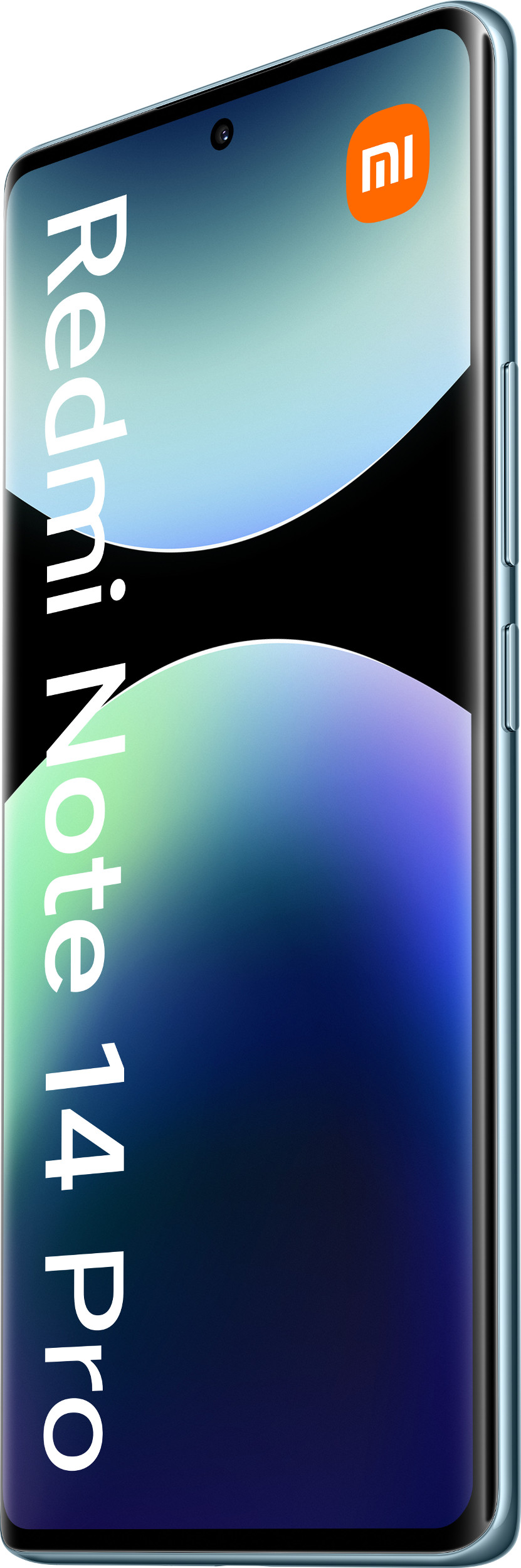 Niebieski telefon Xiaomi Redmi Note 14 Pro w ujęciu z trzech czwartych.