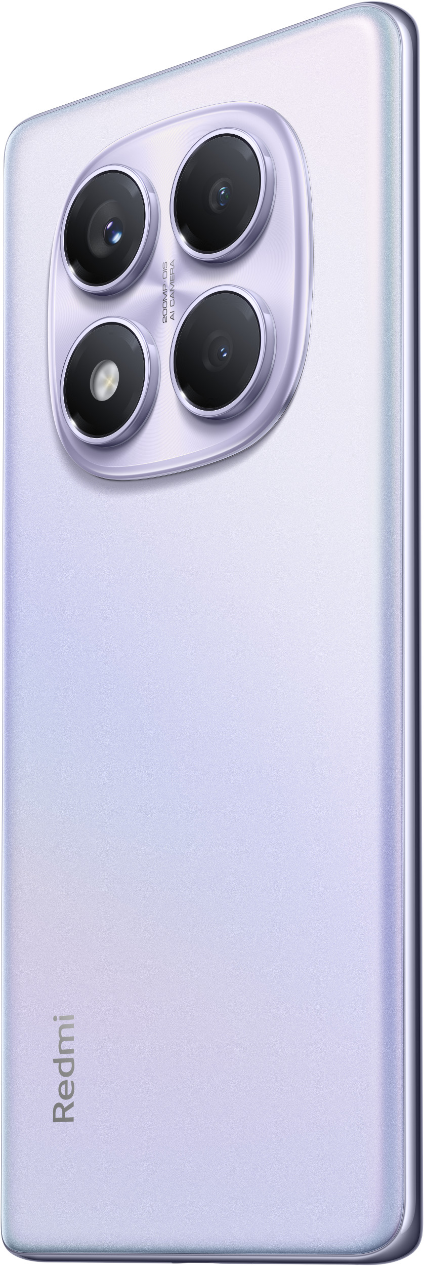 Widok z tyłu fioletowego telefonu. Cztery obiektywy w okręgu, logo Redmi.