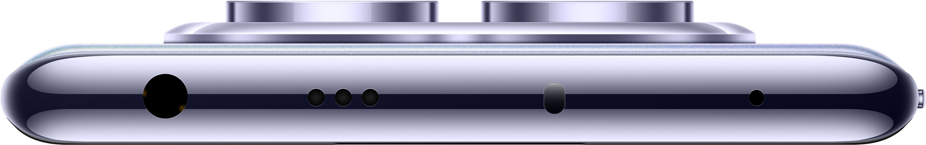 Widok od dołu telefonu. Zawiera porty, w tym gniazdo słuchawkowe i głośniki. Białe tło.